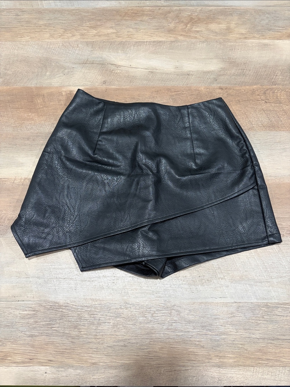 Lulu's Black Faux Leather Asymmetrical Skort